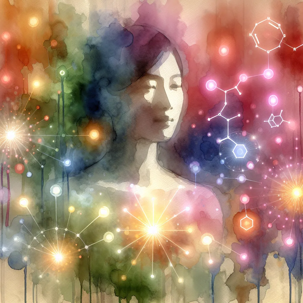 A Korean individual radiates health, surrounded by a vibrant, dynamic display of glowing vitamin C molecules and swirling antioxidant symbols. Minimalist background suggests vitality and wellness. High contrast and bold colors emphasize the concept.