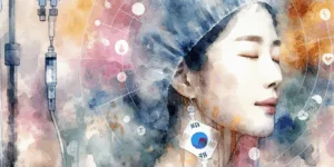 A Korean individual, bathed in soft, vibrant light, receives an IV drip of Vitamin C. Intricate, glowing symbols of health and energy swirl around them, contrasting with subtle, fading silhouettes of fatigue in the background. Hopeful, minimalist imagery evokes a powerful sense of rejuvenation and well-being.